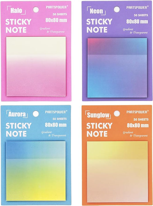 Gradient Transparent Sticky Notes, 8x8 cm See Through Notes for Annotating Bible Journaling Office Supplies, 50 Sheets/Pad, 4 Pads