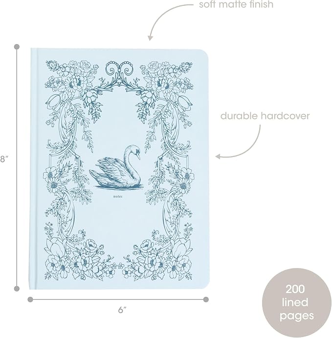 Pearhead Hardcover Journal Notebook 6x8 – Blue Swan College-Ruled Writing Journal with 200 Lined Pages for Notes, Work & Journaling (Pack of 2)