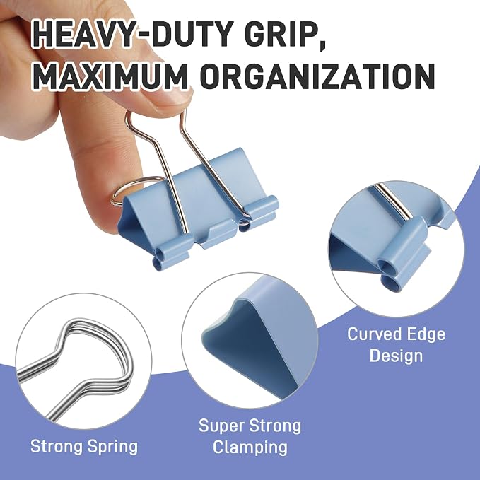 180 Pack Colored Binder Clips Bulk, 4 Size Assortment Includes Large, Medium, Small, Mini Metal Clips (1.26”, 1”, 0.75”, 0.6”), Heavy-Duty Metal Paper Clamps for Office & School Supplies