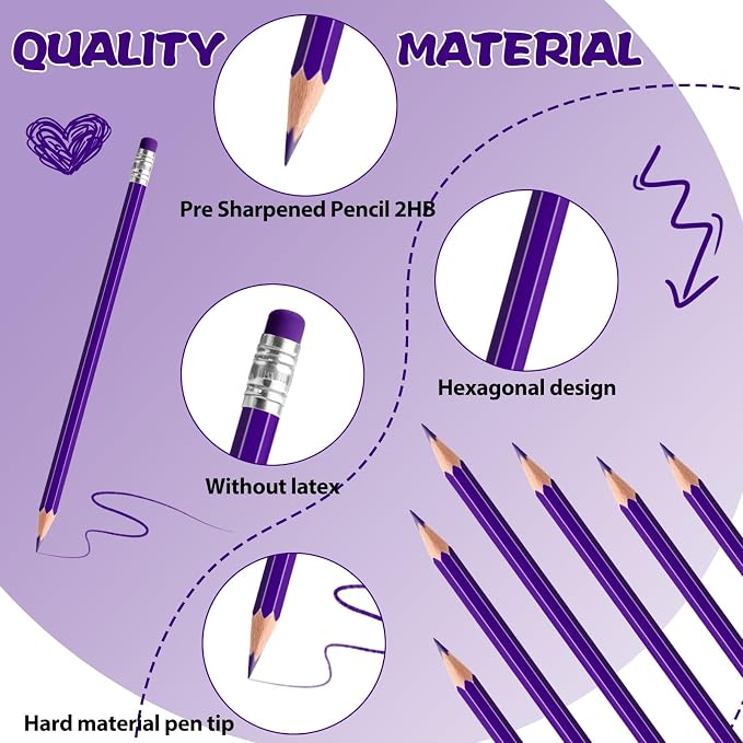 36 PCS Purple Pencils with Eraser, Pre-Sharpened HB Spring & Easter Pencils for Kids, School Supplies for Writing, Drawing & Easter Art Crafts(Purple)