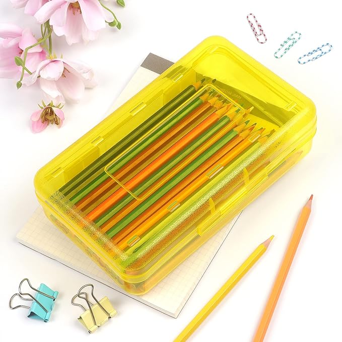 Tamaki 1 Pack Plastic Pencil Box Large Capacity, Blue | Clear Boxes with Snap-tight Lid Stackable Design and Stylish Office Supplies Storage Organizer