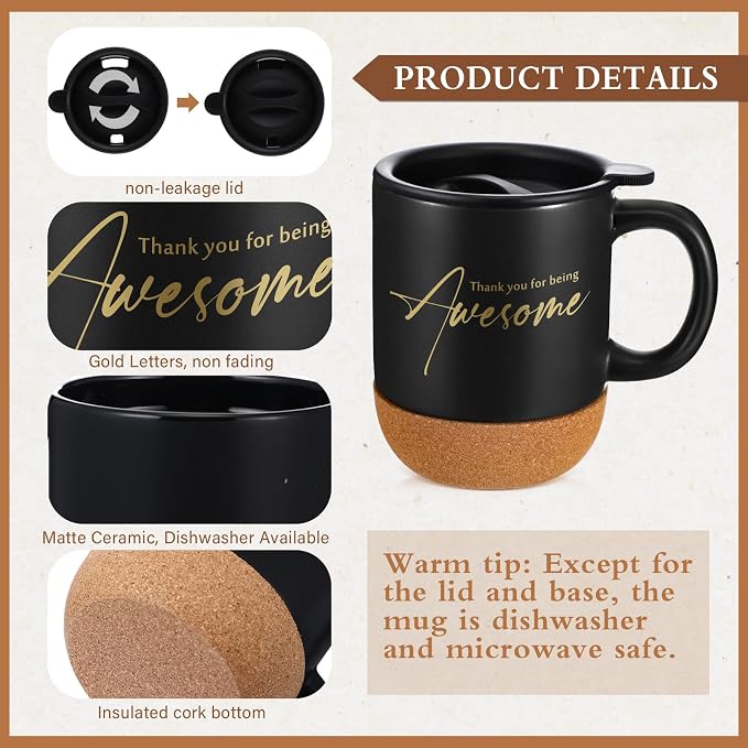 Sayglossy 4 Pcs Thank You Gifts Set for Men Back to School Teacher Appreciation Gift Leather Notebook Inspirational Coffee Mug Scented Candle Ballpoint Pen for Male Employee Coworker Nurse Boss, Brown