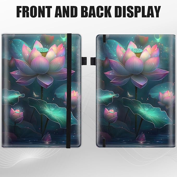 Hardcover Executive Notebooks, A5 PU Leather Lined Journal Notebook, 200 Pages Thick Paper Subject Notebooks for School,Work,Home Writing Business Notebook, Diary Book, Tranquil Lotus Pond