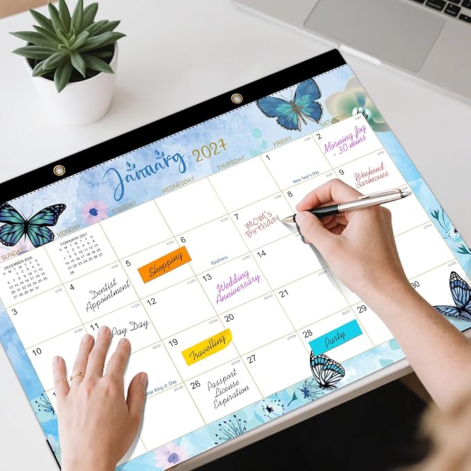 Tcamp Desk Calendar 2026-2027, Large Desktop/Wall Monthly Calendar (Jul. 2026 - Dec. 2027) 17'' x 12'' School Year Wall Desk Planner for Teacher Family School Office Supplies (Butterflies)