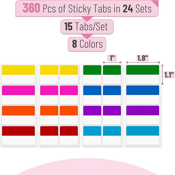 Mr. Pen- Sticky Index Tabs, 360 Pcs, Colorful Sticky Tabs for Notebooks | Page Markers, Page Tabs for Binders, Page Tabs Sticky Tabs for Books, Notebook Tabs, Book Sticky Tabs for Notebooks