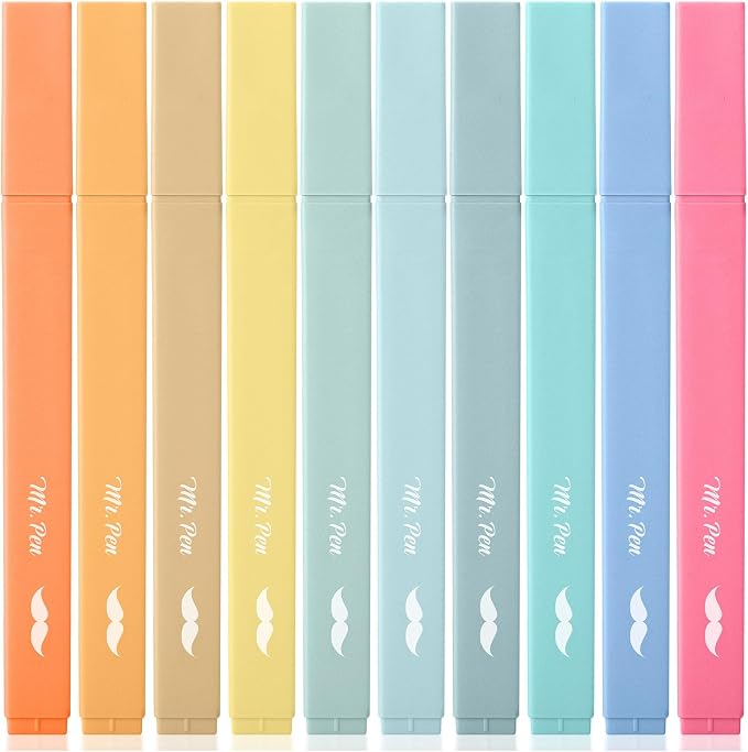 Mr. Pen- Aesthetic Highlighters No Bleed, 10 Pack, Assorted Colors | Chisel Tip, Cute Highlighters Assorted Colors for Journaling, Highlighting, Underlining, Fast Dry, Back to School Supplies