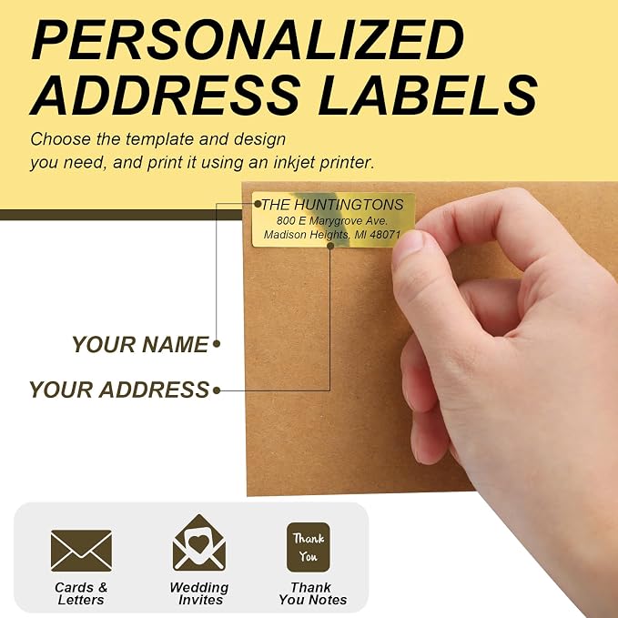 600 Pcs Printable Return Address Labels 0.75 x 2.25 Inch Gold Foil Blank Mailing Labels Personalized Gold Stickers for Envelopes, Mailing, Shipping, and More