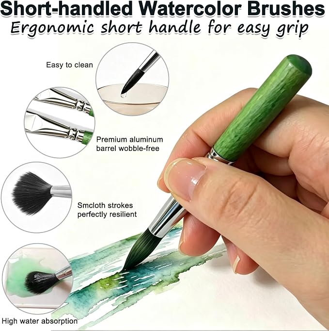 Travel Watercolor Brush Set 2 Packs | Pocket Short Handle 12pcs Travel Brushes w/Extender & Case for Watercolor Acrylic Ink,Gift for Couples Family Friends