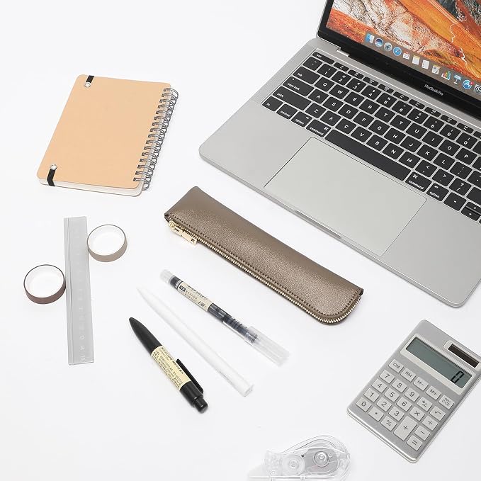 Slim Pencil Case Small Pencil Pouch Pen Case (Pearl Brown/FL)