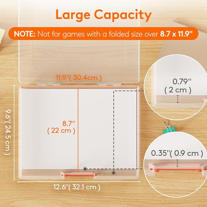 Lifewit 12 Pcs Board Game Storage Boxes, 11.9x8.7'' Paper Container with Secure Latch, Plastic Portable Organizer with Handle & Labels for File,Document,Puzzles, Cards, Art Supplies