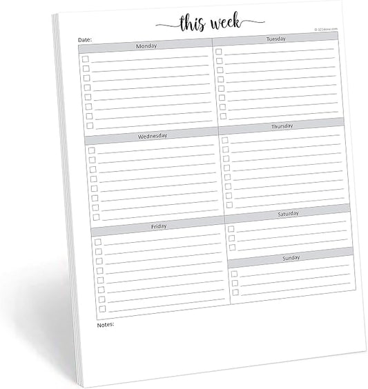 321Done Weekly Checklist Notepad, 8.5x11 Large Letter-Size Desk Pad - 50 Tear-Off Sheets, Undated Monday-Sunday Schedule, Daily Task Planner for Home, Office & Student Use - Made in USA