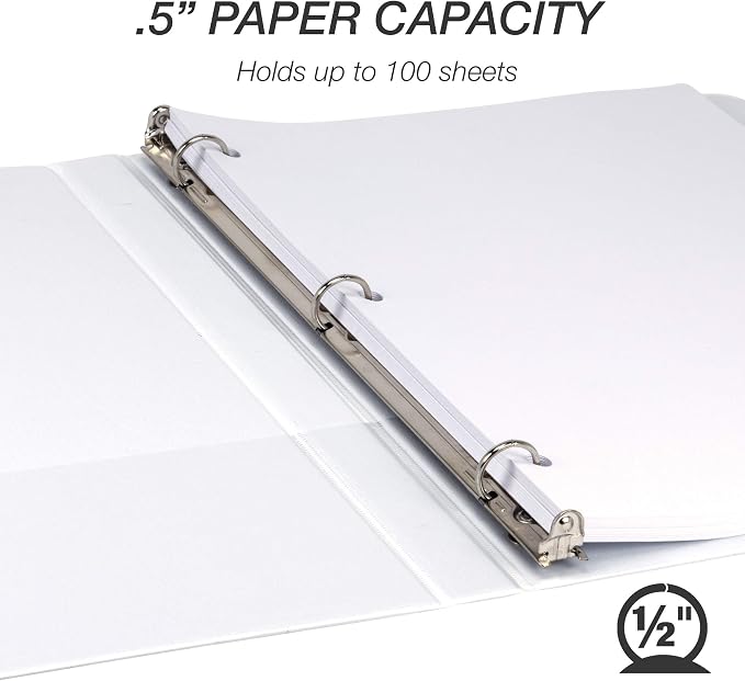 Samsill 24 Pack Durable 0.5 Inch 3 Ring Binders, Round Ring, Clear View Cover for Presentations, White
