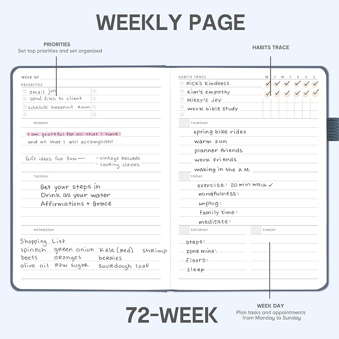 And Per Se Undated Academic Planner, Weekly & Monthly Planner with Goal & Habit Tracker, A5 Hardcover, Dark Blue
