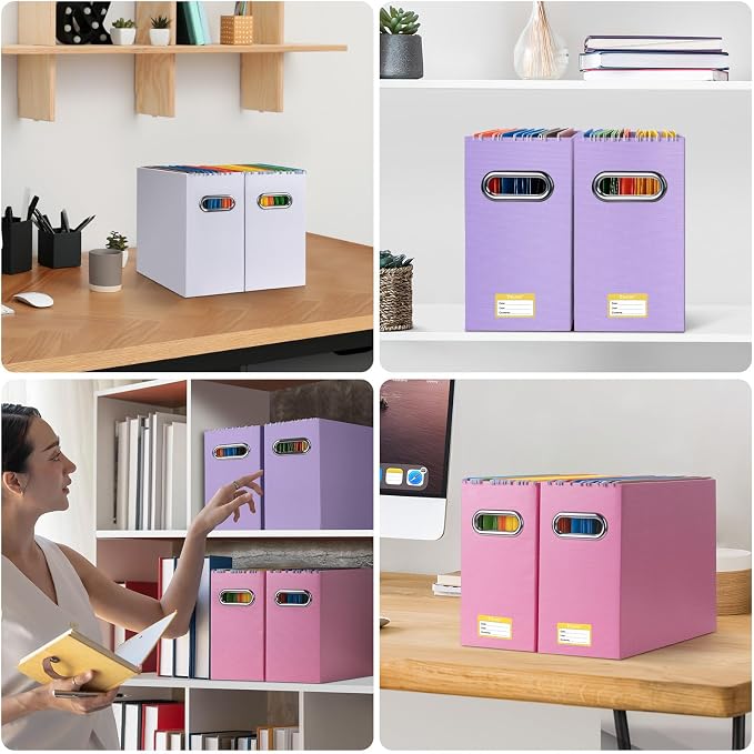 BALEINE File Organizer Box, Cardboard File Folder Organizer with Handle for Letter Size, Portable Collapsible Hanging Filing Box for Home Office Document Storage (8 Pack, Lavender)