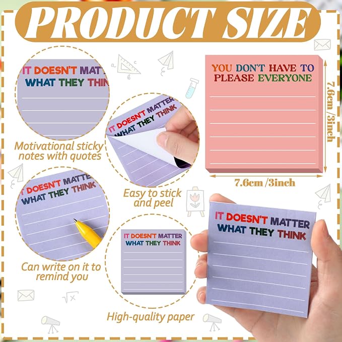 Yinder 24 Pcs Inspirational Sticky Notes, Back to School Supplies, Cute Motivational Sticky Notes Pad Employee Appreciation Gifts Bulk for Teacher Coworker Office 3 x 3'' (Mental Health,Aesthetics)