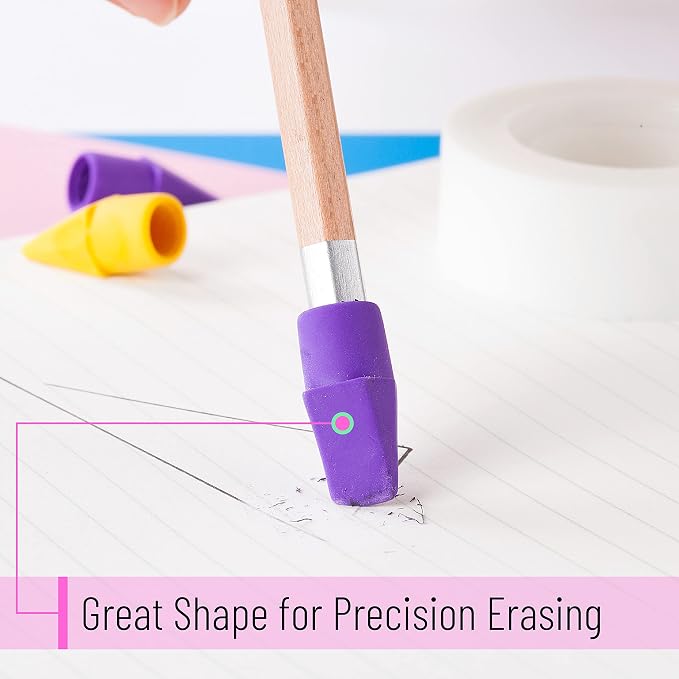 Mr. Pen- Pencil Top Erasers, 120 Pack, Latex-Free, No-Smudge | Cap Pencil Erasers for Precise Erasing, Kids, Teachers, Studying Supplies, Vibrant Colors