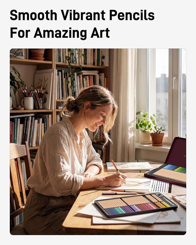 JusArt 72 Oil-Based Colored Pencils – Soft Core, Durable, Vibrant | Ultra-Smooth Oil Pastel Pencils for Adult Coloring, Portrait, Sketching, Landscape. Professional Drawing Pencils for Artists