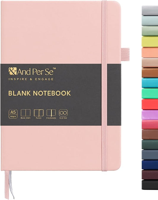 &And Per Se Blank Sketch Notebook, A5 Hardcover, 160 Pages 100gsm Thick Paper, Unlined Journal for Drawing, Doodling, Hand Lettering – Creative Gift for Artists, Designers, Writers (Pink)