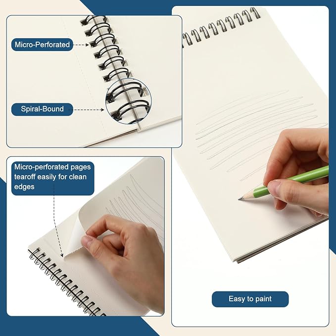 Jexine 20 Pcs 5.5'' x 8.5'' Top Spiral Bound Sketch Book 30 Sheet Each(68lb/100gsm), Sketching Drawing Pad Bulk Artist Sketch Pad Drawing Paper Art Sketchbook for Painting (Mixed Media)