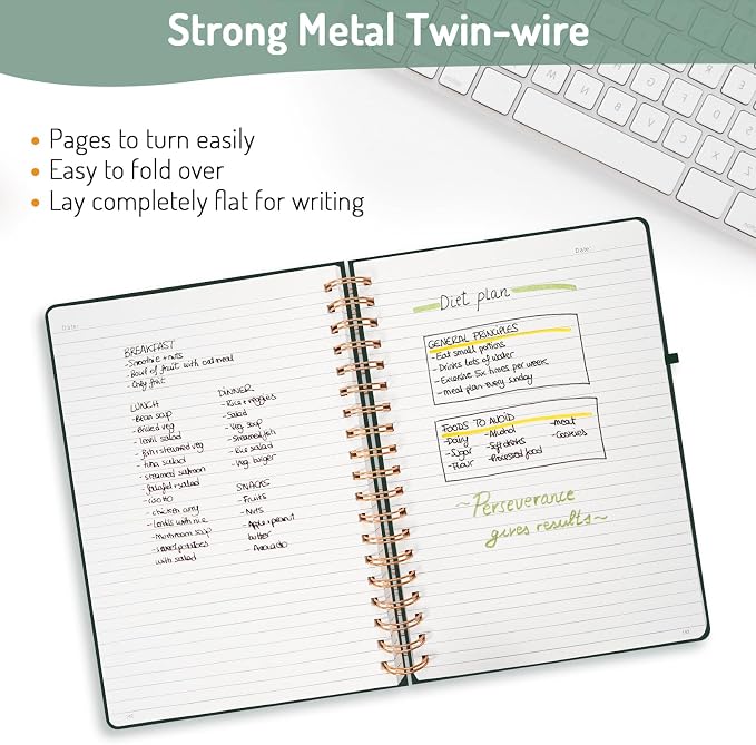 Forvencer A4 Lined Spiral Journal Notebook with 300 Numbered Pages, 11" X 8.5" Thick Journals for Writing with 100GSM Paper, Hardcover Notebooks with Contents for Work, School, Dark Green