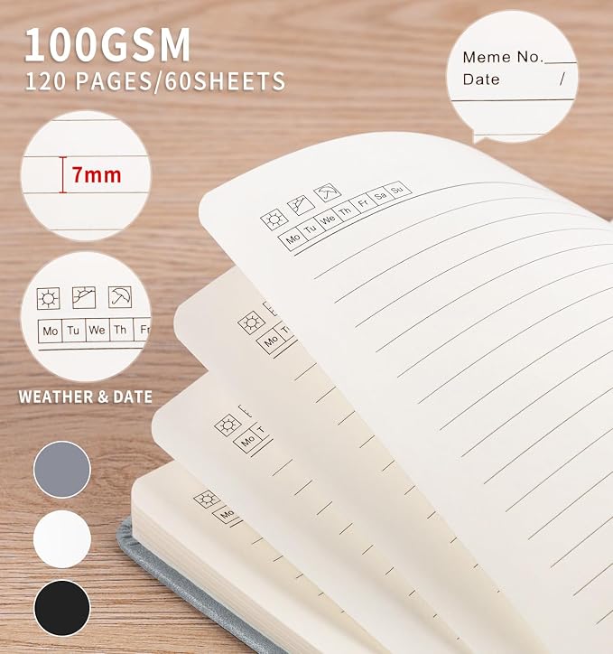 ALKALO 3 Pack Pocket Journaling Notebooks, A6 Small Notebook For Note Taking Journaling Notebooks Journals For Writing Mini Note Pads With Pen Holder 120 Pages 100 GSM Thick Paper(White, Gray, Black)