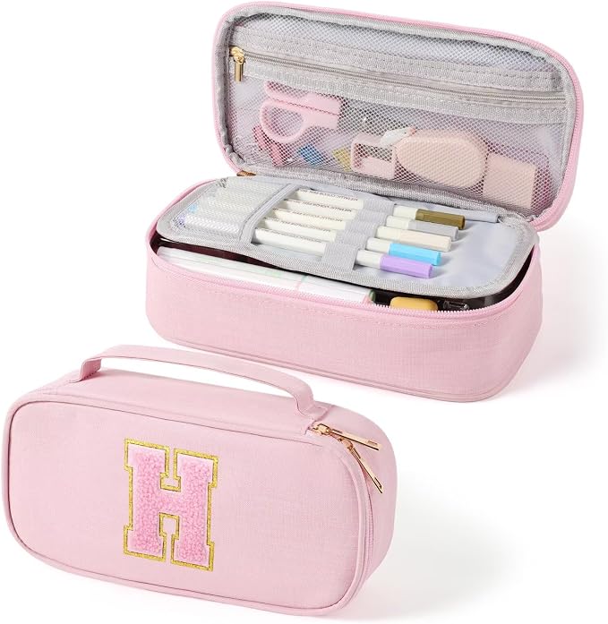 YOOLIFE Pencil Case for Girls, Cute Pencil Pouch Pen Case, Large Capacity Aesthetic School Supplies for Teen Girls, H (Pink)