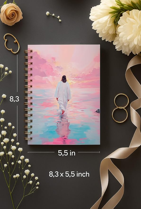 Jesus Christ Spiral Notebook, Jesus Christ Walking on Water, Church Notes Journal, I Will Walk With Christ LDS, Home & Office, Spiral Bound 5.5x8.3