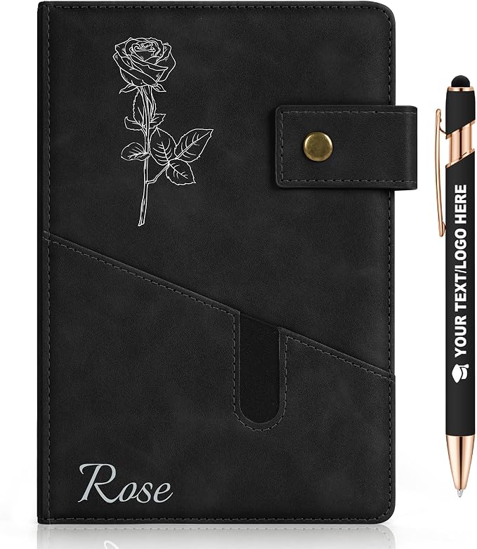 ENOMY Personalized Notebook Set Custom Leather Journal with Stylus Pens Gift,Black