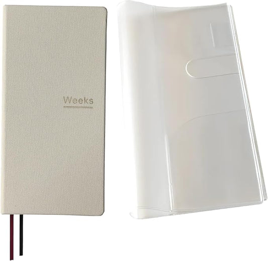 Undated Weekly Planner Notebook Pocket Organizer Appointment Book Journal Notebook A6 Week Plan Notepad (Beige with cover)