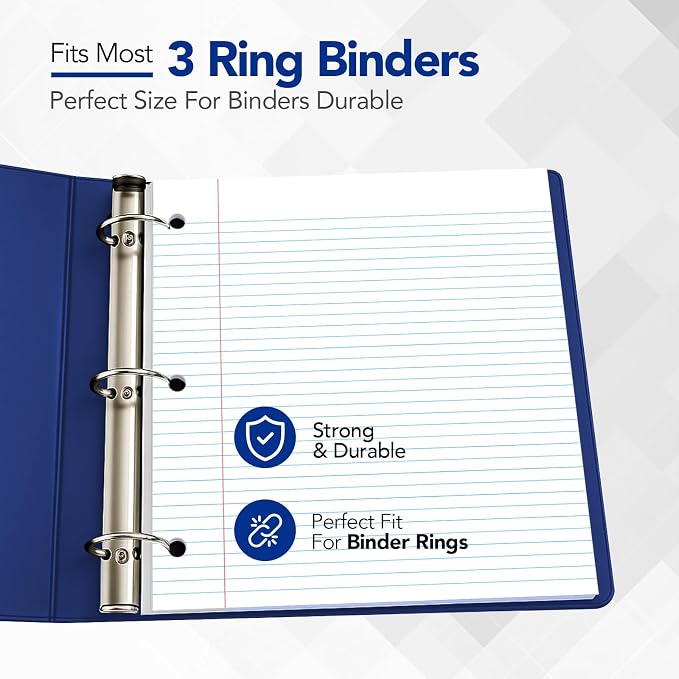 Kaisa Notebook Paper USA-Made Loose Leaf Paper, 24 Pack 3600 Sheets 8"x10.5" College Ruled - 3-Hole Punched Bulk Filler Paper for 3-Ring Binder, 150 Sheets/Pack, Wholesale Available(24Pack-college)