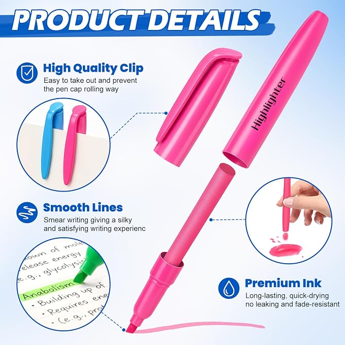 Jumlys 30 Pack Highlighters in 6 Assorted Colors, Bright With Soft Chisel Tips, No Bleed, Ideal for Office and School Supplies