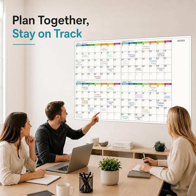Dry Erase Calendar for Wall 38x 25" Undated 4 Month Wall Calendar | Colorful Layout, Reusable PET Erasable Surface, Large 4-Month View, Easy to Write and Wipe Clean