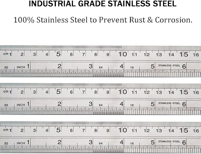ZZTX Metal Ruler 12 Inches Stainless Steel 6 Pack | Rust-proof, Straight edge, Precise markings, Clear read