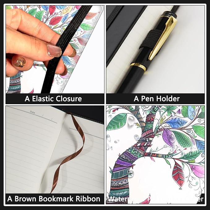 A5 Leather Lined Journal Notebook, 200 Pages Hardcover Executive Notebook for Men Women Office School Note Taking, Thick Writing Paper Daily Journal with Bookmarks/Indexes, Colorful Tree of Life