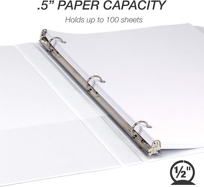 Samsill Economy 0.5 Inch 3 Ring Binder Bulk Pallet, Round Ring Binder, Customizable Clear View Cover, White, Pallet of 768 Binders in 32 Cartons