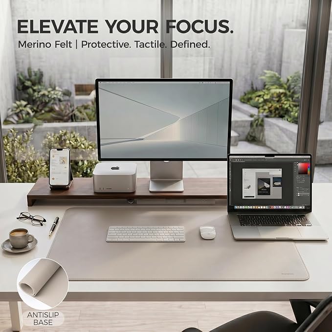 Large Desk Pad Non-Slip Desk Mat Protector for Keyboard Mouse Waterproof Vegan Leather Surface Faux Leather Laptop Mat Smooth Mouse Pad Premium Gift Tube Stone Gray 47" x 23"