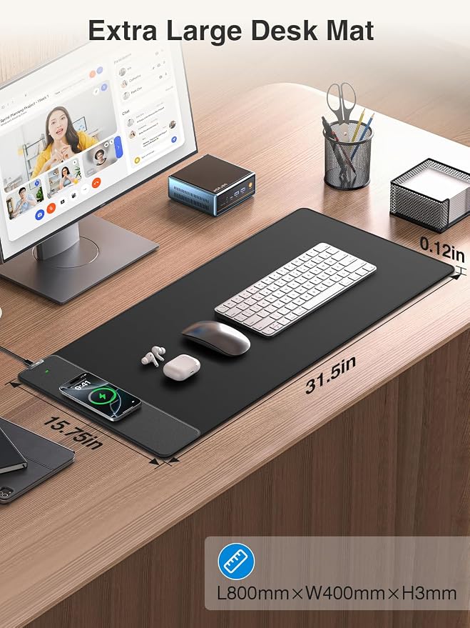 Magnetic Wireless Charging Mouse Pad, 31.5"x15.8" Large Desk Mat | Waterproof Mousepad, Smooth Glide, Stitched Edge, Non-Slip Rubber Base, Desk Pad Computer Keyboard Mat, No Adapter