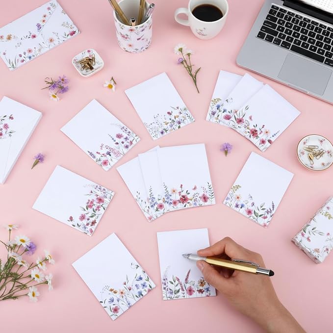 Chiisong 12 Pads Wildflower Sticky Notes Flower Sticky Notes 3 x 4 Inches Floral Notepad Cute Summer Adhesive Memo Reminder Floral Memo Pads Flower Notepads for Women Journal Office Spring Gifts
