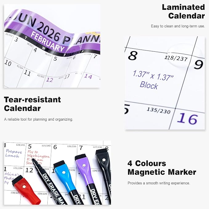 Ospelelf 2026 Large Dry Erase Wall Calendar 16.53" x 43.33" - 2 Year Laminated Big Family Calendar for Office, Use Jan 2026 - Dec 2027, Rolled Package ((Marble)