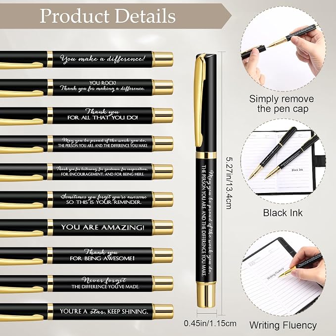 Dispowreath 20 Sets Thank You Leather Journal Notebook with Appreciation Ballpoint Pen Employee Gift for Teacher Nurse Coworker Team Office Staff Vet Tech Housekeeper (Black,Stylish)