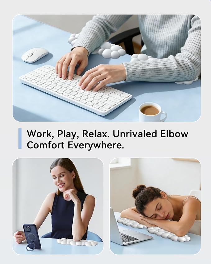 Elbow Pad for Desk, 2-Pack Cloud Elbow Rest(White), Edge Arm Rest | L-Shaped, Leather Surface, Memory Foam, Waterproof, Non-Slip Wrist Support Wrist Rest