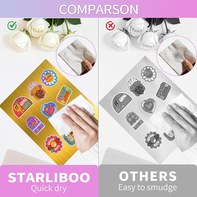 STARLIBOO Gold Printable Sticker Paper, 25 Sheets Printable Holographic Gold Sticker Paper, Laser/Inkjet Printing-Letter Size (8.5" x 11")