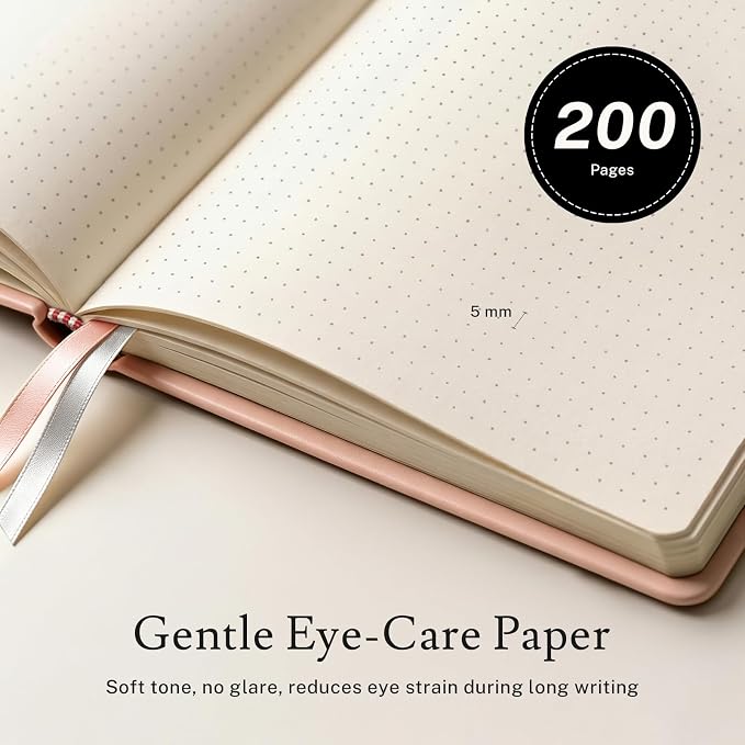 PAGELYST Dotted Journal Notebook, 200 Pages,4 Pack Leather Bullet Journal for Women Men, A5 Medium 5.7'' x 8.3'', 100 GSM Thick Paper for Journaling, Planning, Tracking (Pink)