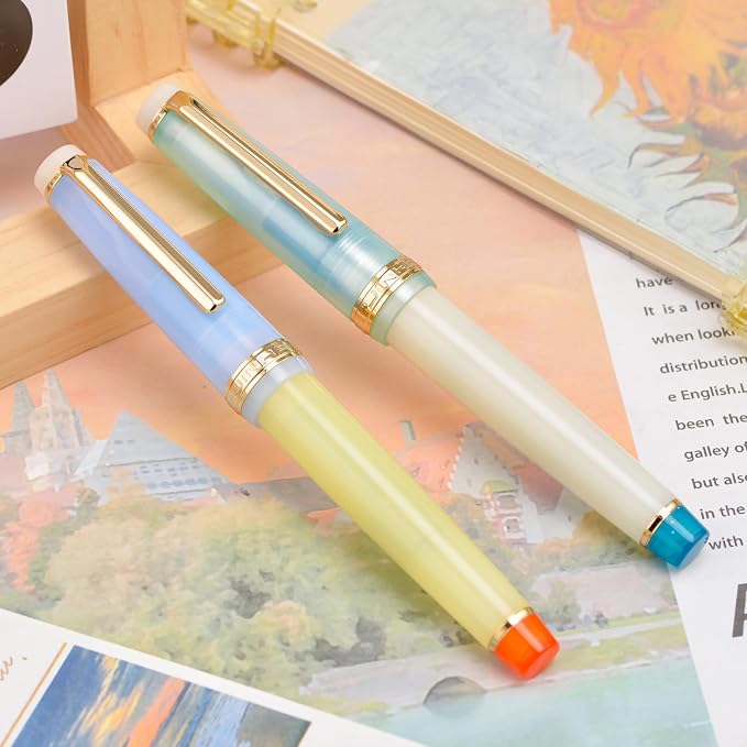 2PCS Jinhao 82 Fountain Pen Extra Fine Nib & Fine Nib with Converter, Mixed Morandi Gold Trim Writing Pen Set