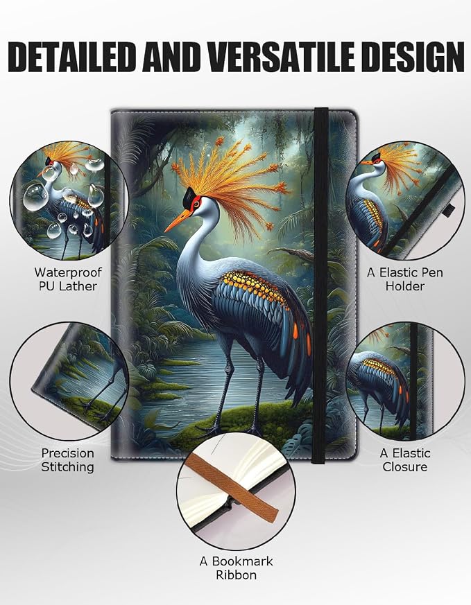 Hardcover Executive Notebooks, A5 PU Leather Lined Journal Notebook, 200 Pages Thick Paper Subject Notebooks for School,Work,Home Writing Business Notebook, Diary Book ，Cranes of Grace