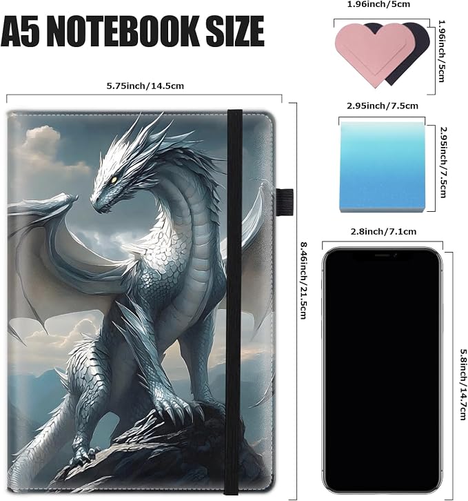 Hardcover Executive Notebooks, A5 PU Leather Lined Journal Notebook, 200 Pages Thick Paper Subject Notebooks for School,Work,Home Writing Business Notebook, Diary Book, Dragon Perched