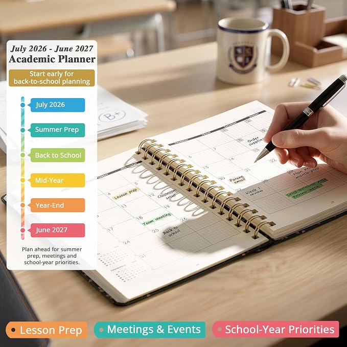 JoyCat Academic Planner 2026-2027, A5 Weekly & Monthly, Midnight Garden | July 2026-June 2027 A5 planner combines weekly and monthly layouts, tabs, grid notes and sticker sheets.
