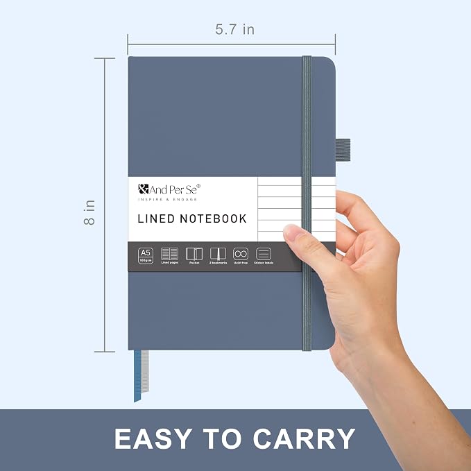 &And Per Se Lined Journal Notebook – A5 Hardcover, 160 Pages 100gsm Thick Paper, College Ruled for Writing - 5.7”x8” (Dark Blue)