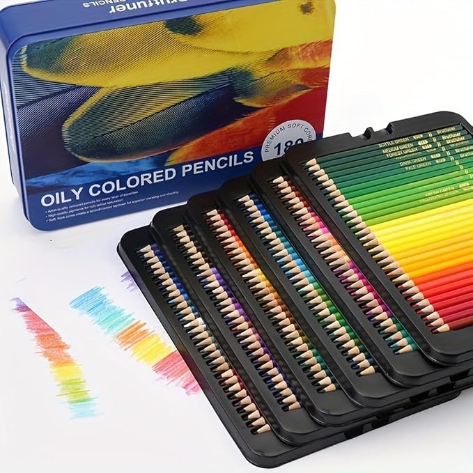 MATOTO 180-Colors Oil-Based Colored Pencils Set, Professional Artist-Grade Vibrant Soft Core For Coloring Books, Drawing, Sketching- Premium Art Supplies in Elegant Metal Tin Case, Gift for Artists