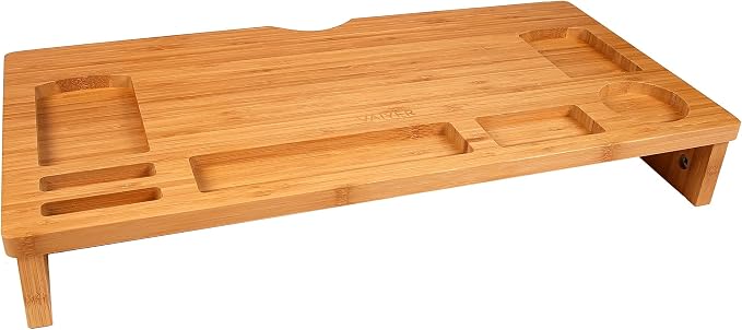 Vaiyer Bamboo Laptop Monitor Stand Riser, 23 Inch Wooden Desktop Organizer | Storage Shelf for Computer Laptop Printer, TV Cellphone Stand Desktop Monitor